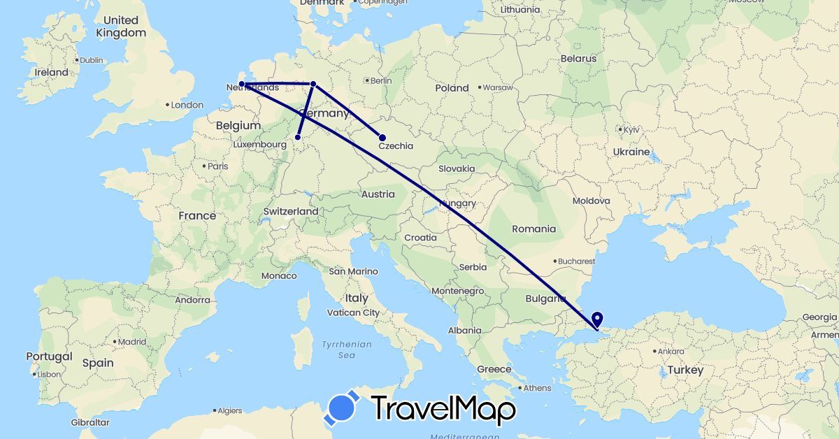 TravelMap itinerary: driving in Czech Republic, Germany, Netherlands, Turkey (Asia, Europe)